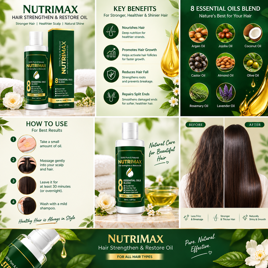 NUTRIMAX 8 Essential Oils Hair Strengthening & Hair Growth Oil – 50ml